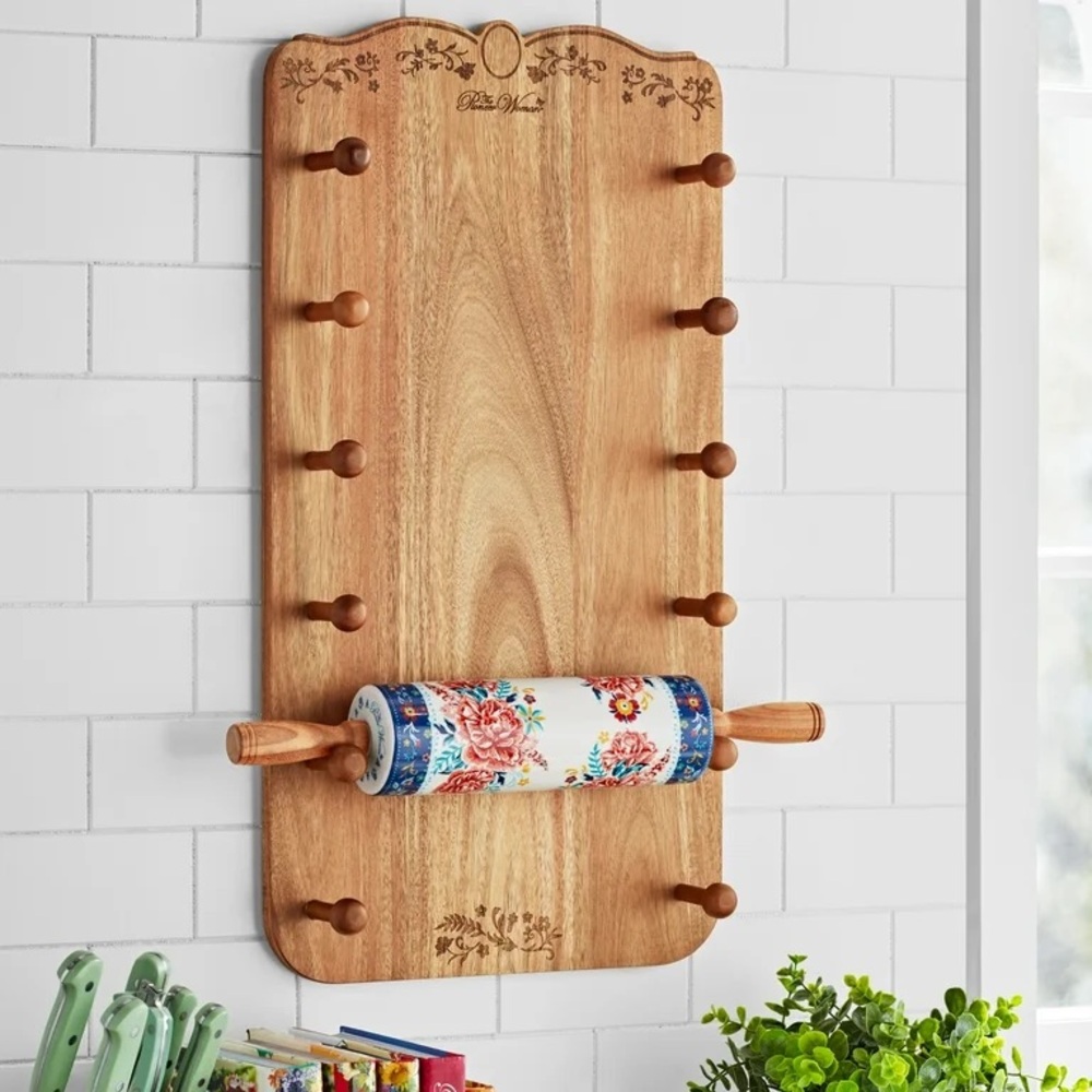 🌺 New Pioneer Woman Keepsake Floral Ceramic Rolling Pin & Rolling Pin Rack - Picture 1 of 11